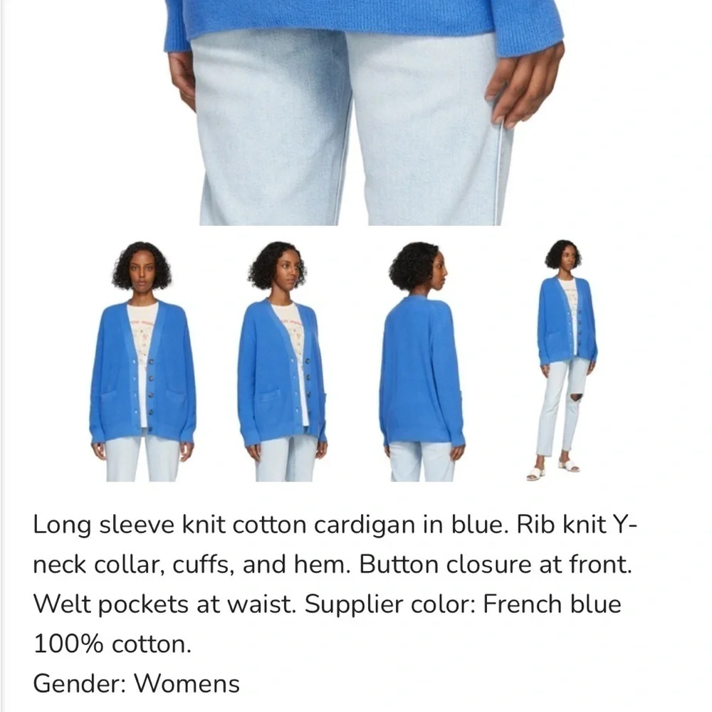 RE/DONE Blue Knit Cotton Cardigan